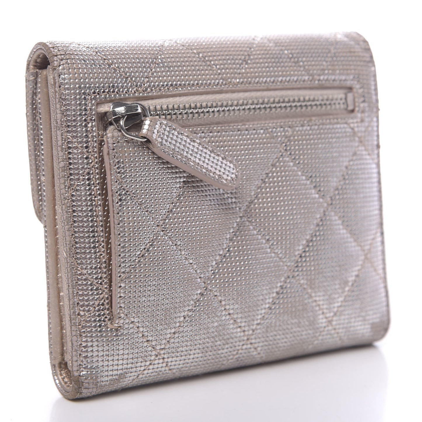 Metallic Calfskin Pixel Effect Quilted Compact Flap Wallet Gold