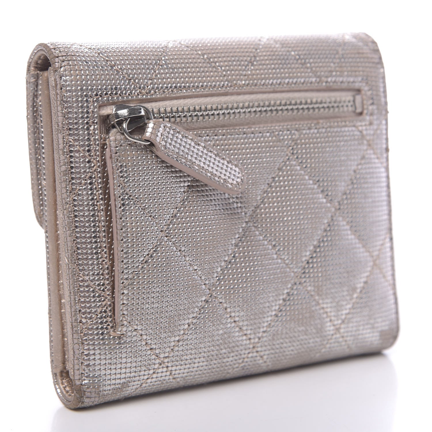 Chanel Metallic Calfskin Pixel Effect Quilted Compact Flap Wallet Gold 3 of 16
