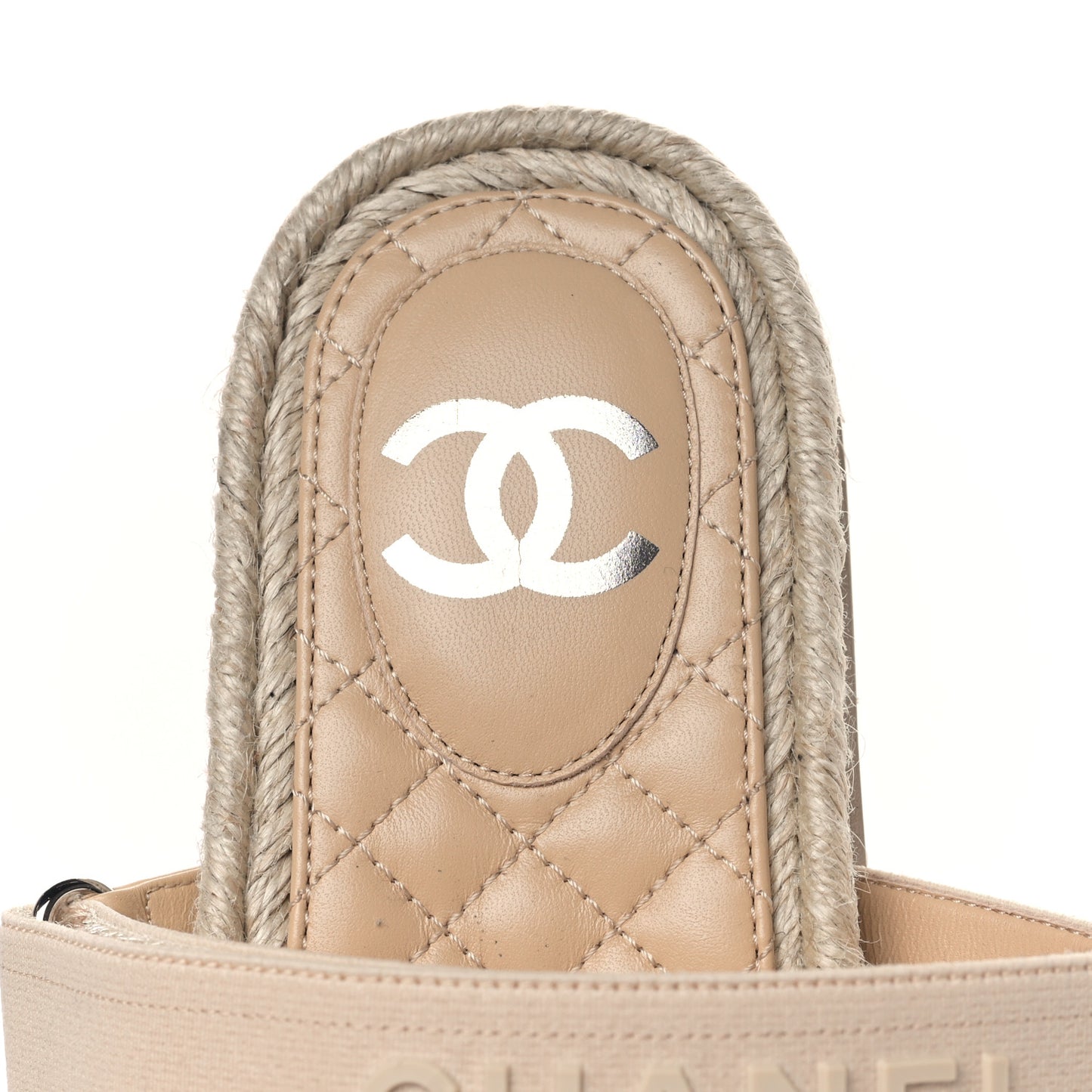 Grosgrain Lambskin Elastic Flat Mules 38 Beige