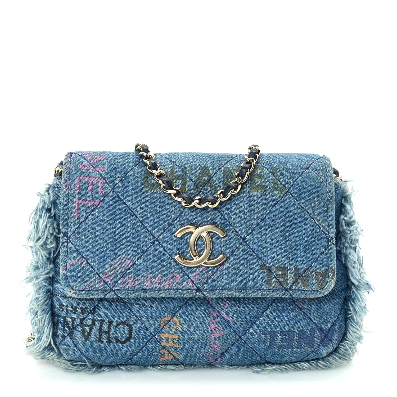 Chanel Denim Quilted Denim Mood Clutch With Chain Blue Multicolor 1 of 9
