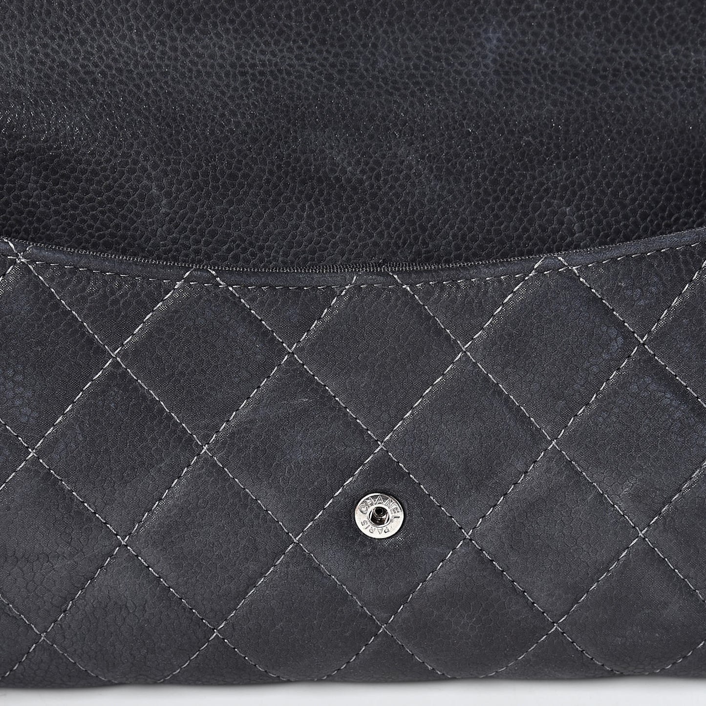 Iridescent Caviar Quilted Large Flap Wallet Grey