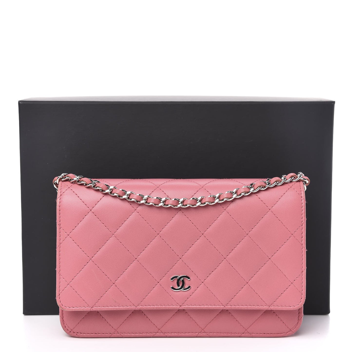 Lambskin Quilted Wallet On Chain WOC Pink
