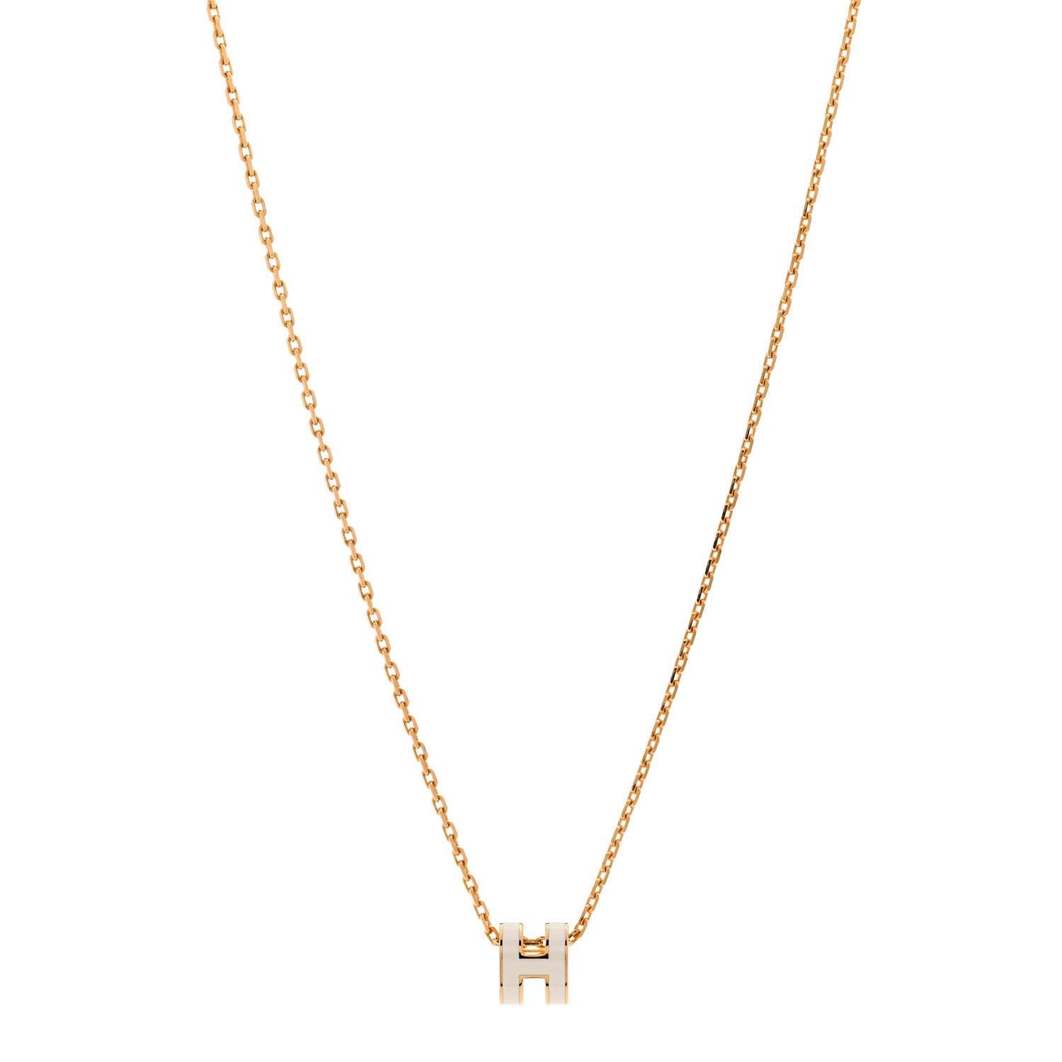 Hermes Lacquered Gold Mini Pop H Pendant Necklace White 1 of 8