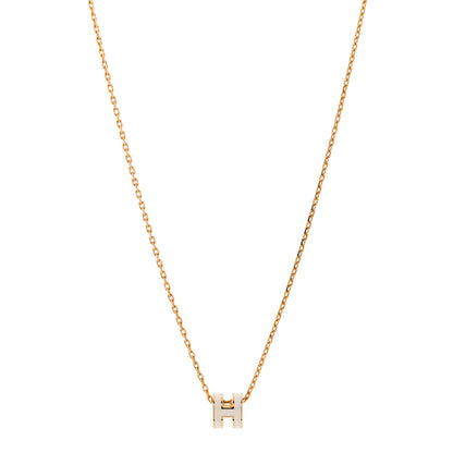 Hermes Lacquered Gold Mini Pop H Pendant Necklace White 1 of 8