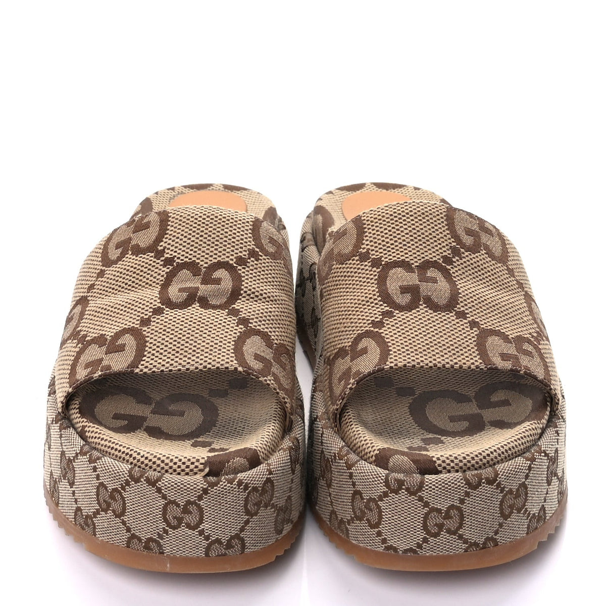 Gucci Monogram Maxi GG Angelina Platform 55mm Slide Sandals 38.5 Camel Ebony 3 of 18