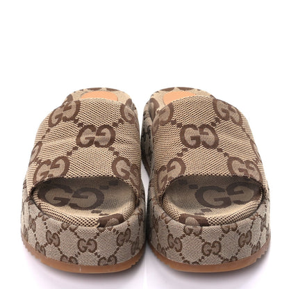 Gucci Monogram Maxi GG Angelina Platform 55mm Slide Sandals 38.5 Camel Ebony 3 of 18