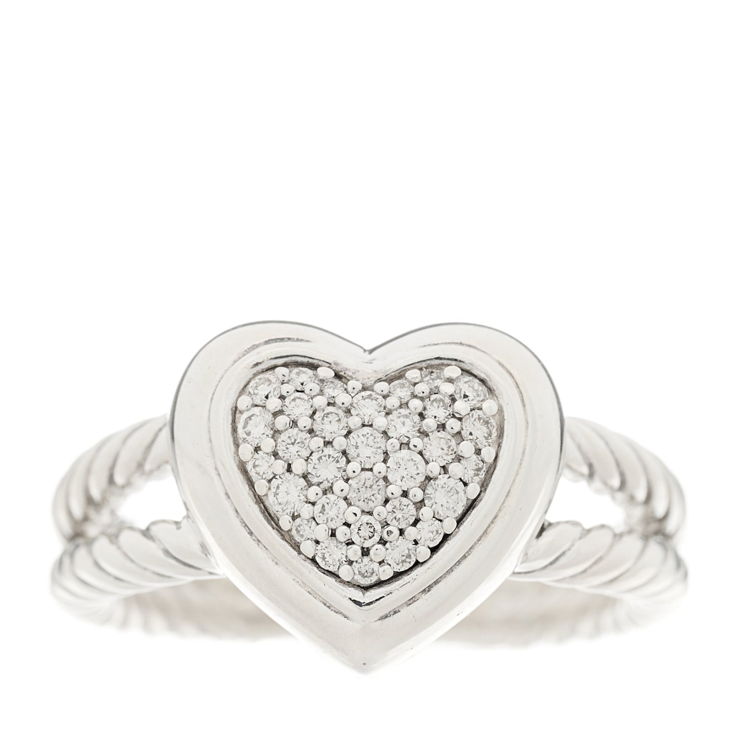 Sterling Silver Pave Diamond 13mm Heart Cable Ring 53 6.25