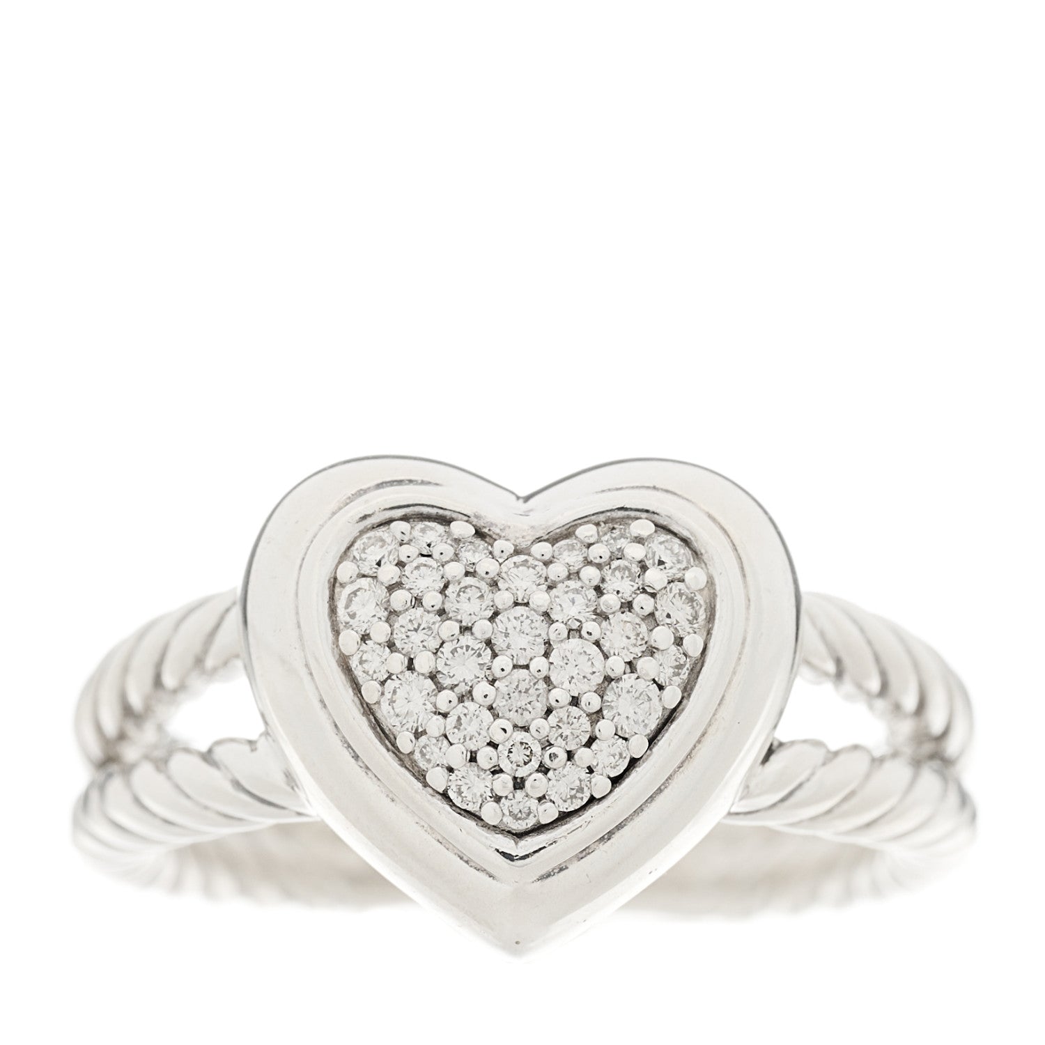 David Yurman Sterling Silver Pave Diamond 13mm Heart Cable Ring 53 6.25 1 of 5
