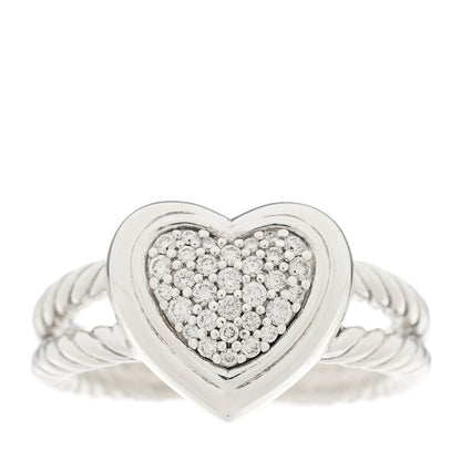 David Yurman Sterling Silver Pave Diamond 13mm Heart Cable Ring 53 6.25 1 of 5