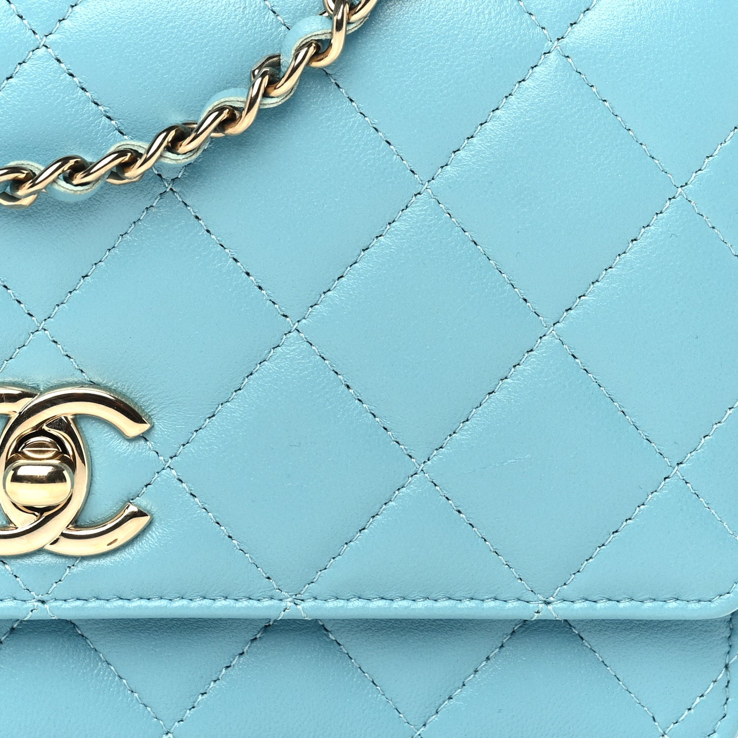 Chanel Lambskin Quilted Trendy CC Wallet On Chain WOC Light Blue 7 of 9