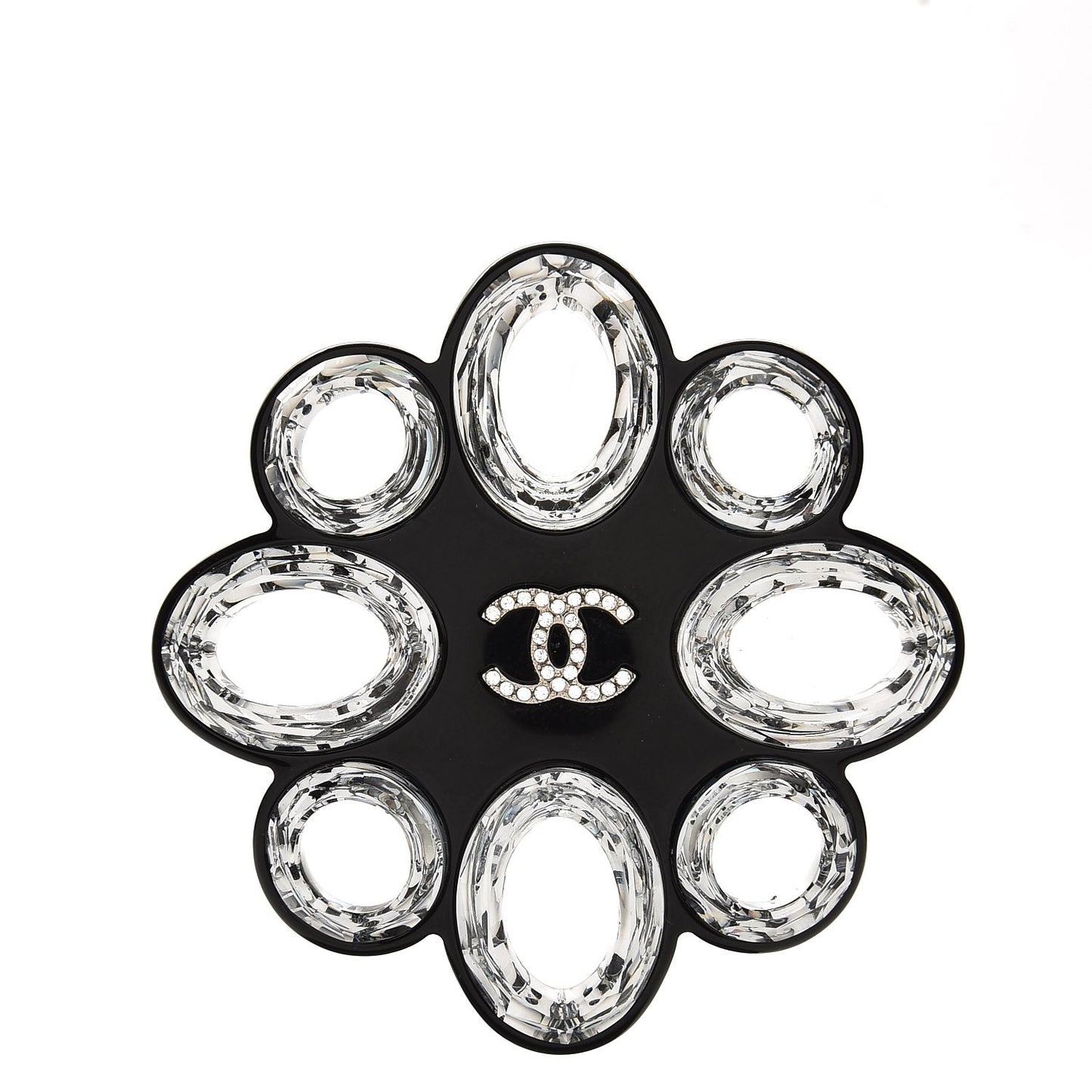 Resin Crystal CC Logo Brooch Black