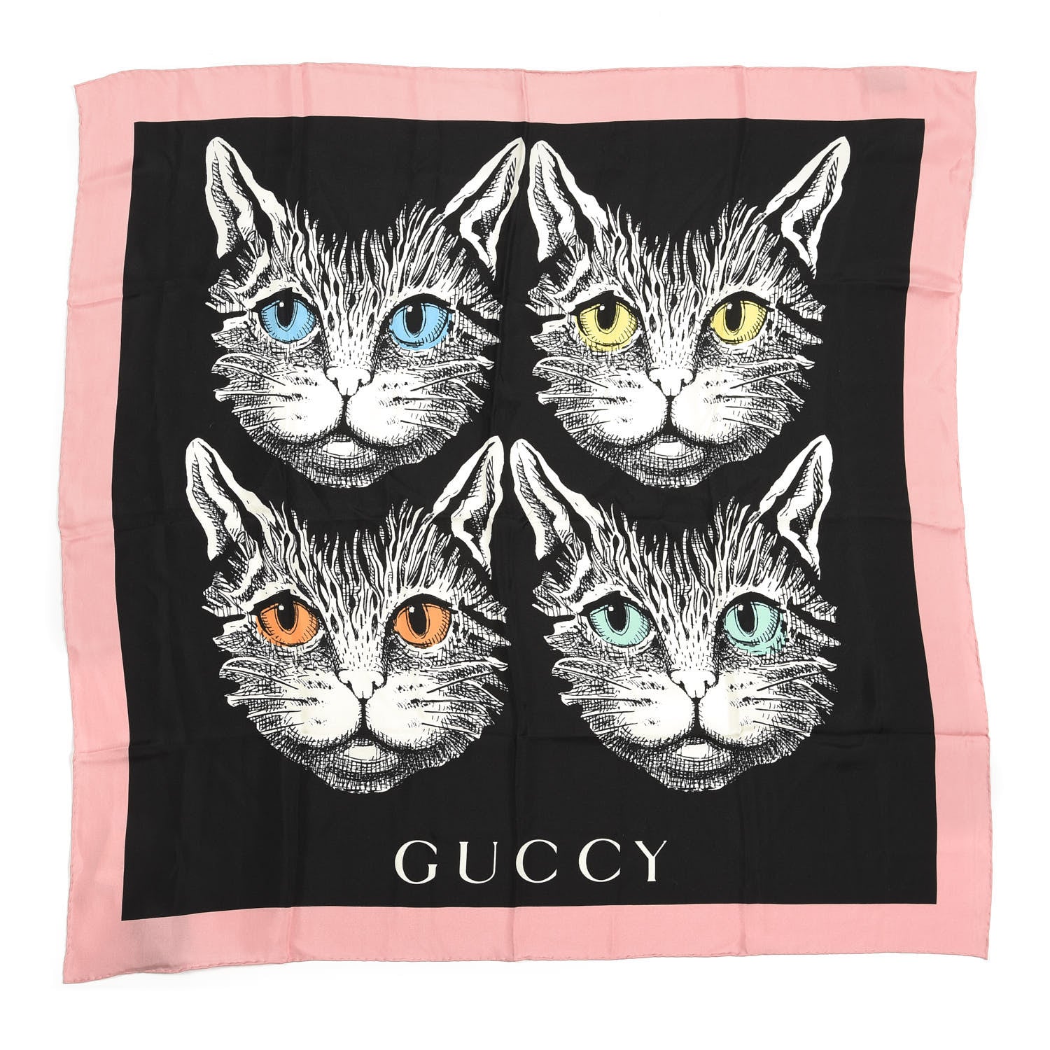 Gucci Silk Mystic Cat Square Scarf Black 1 of 5
