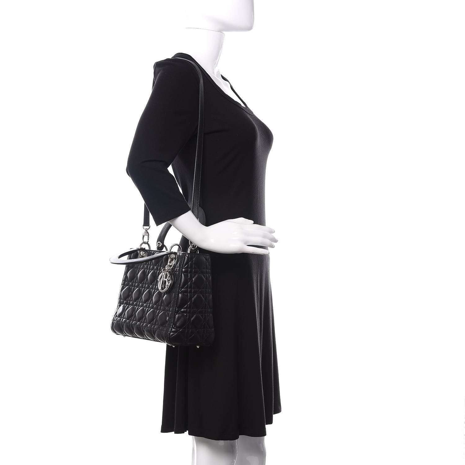 Christian Dior Lambskin Cannage Medium Lady Dior Black 2 of 10