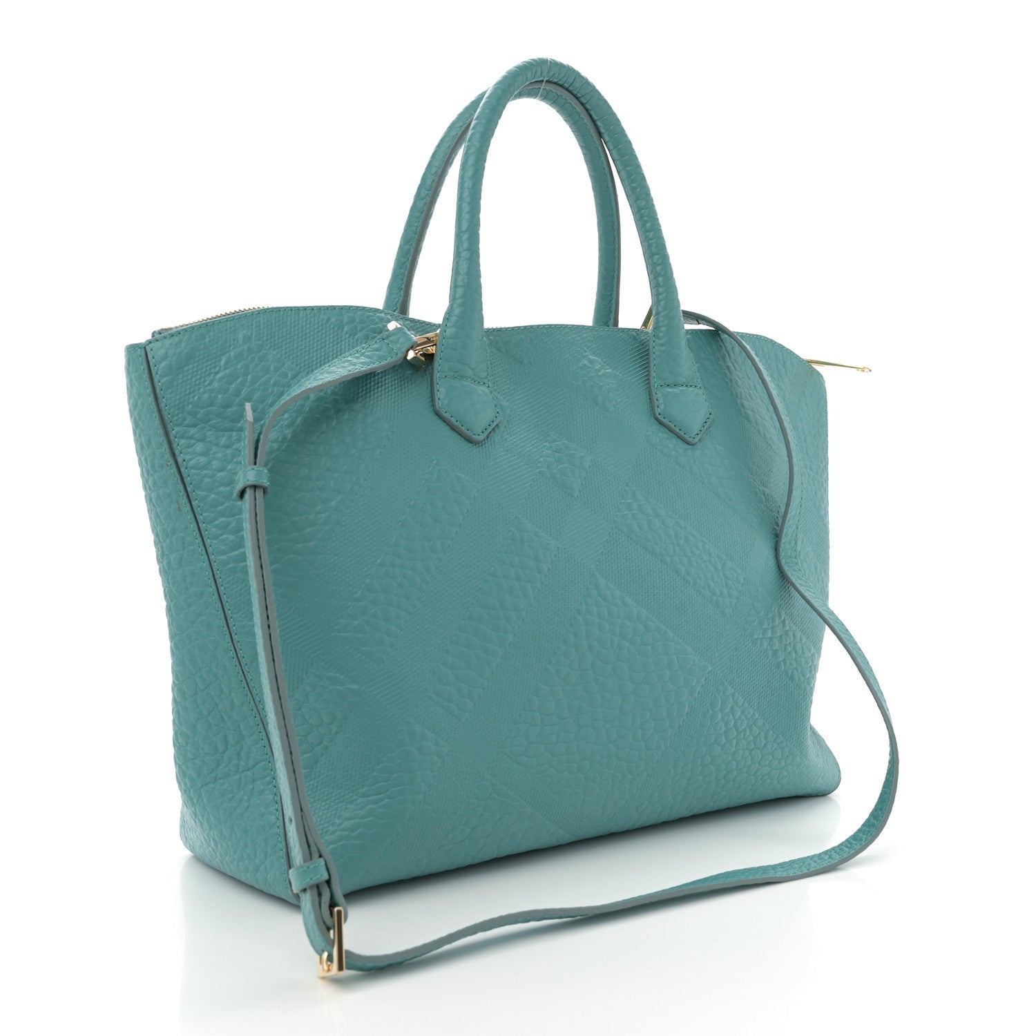 Burberry Heritage Grain Check Embossed Medium Dewsbury Tote Turquoise 3 of 7