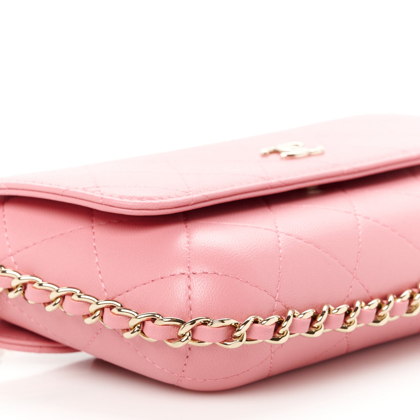 Calfskin Diamond Stitched Chain Around Flap Phone Holder Dark Pink