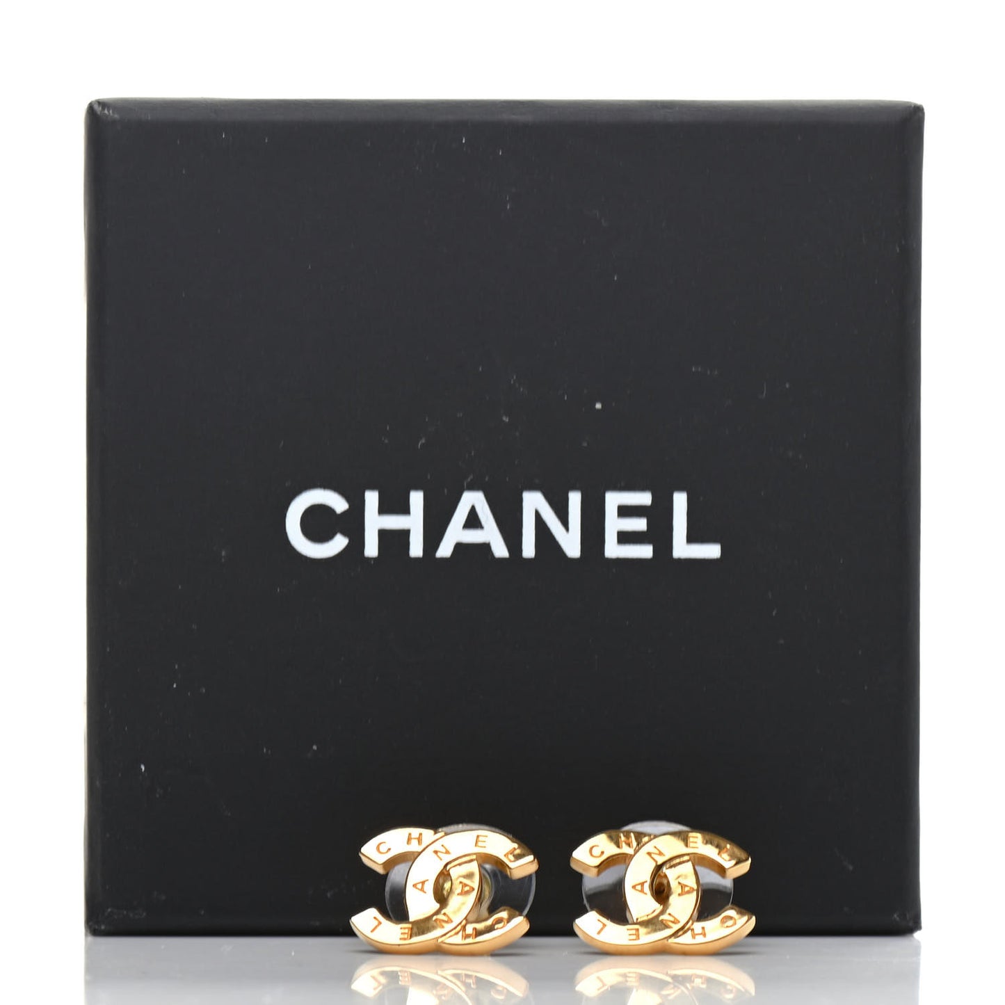 Metal CC Paris Button Stud Earrings Gold