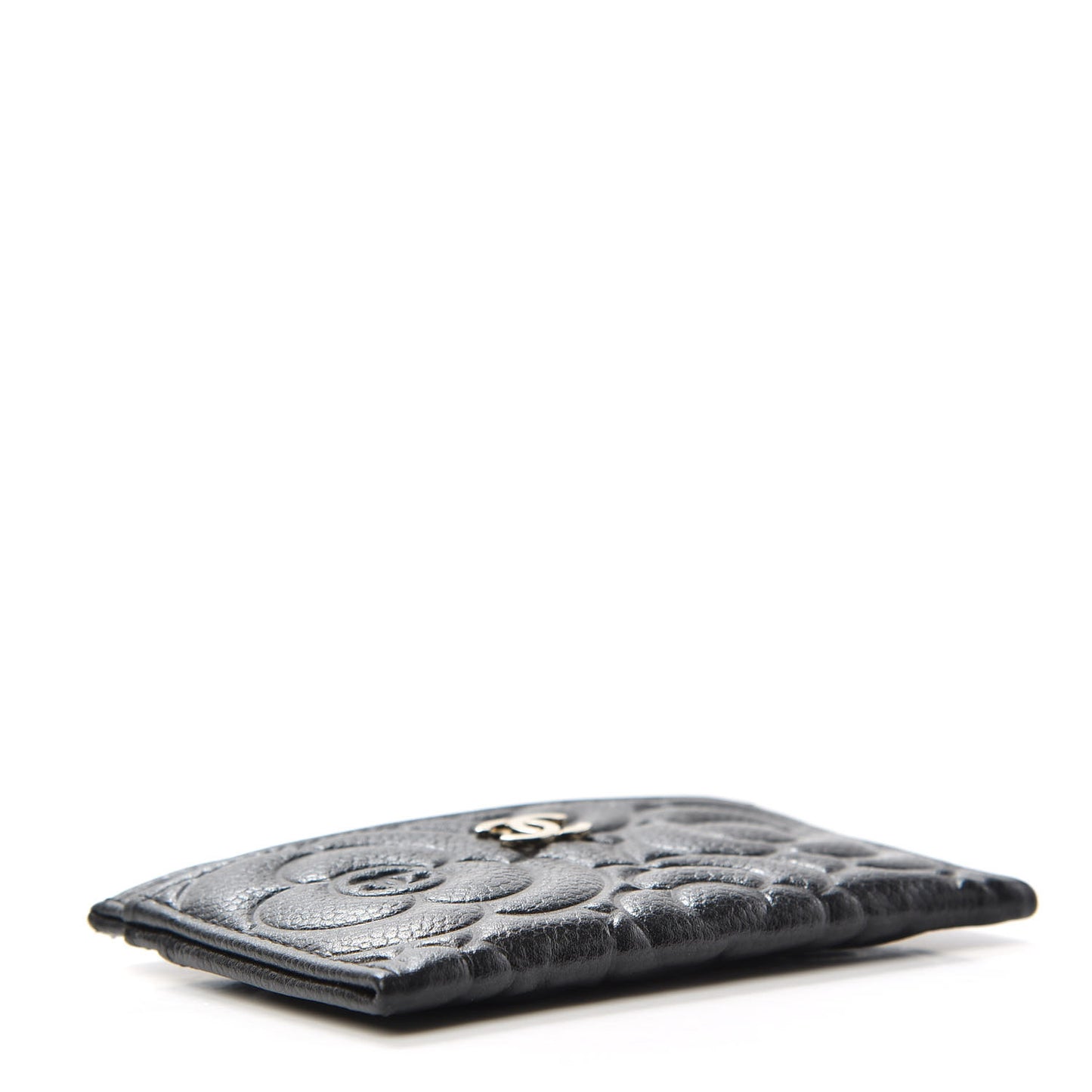 Caviar Camellia Embossed Card Holder Black
