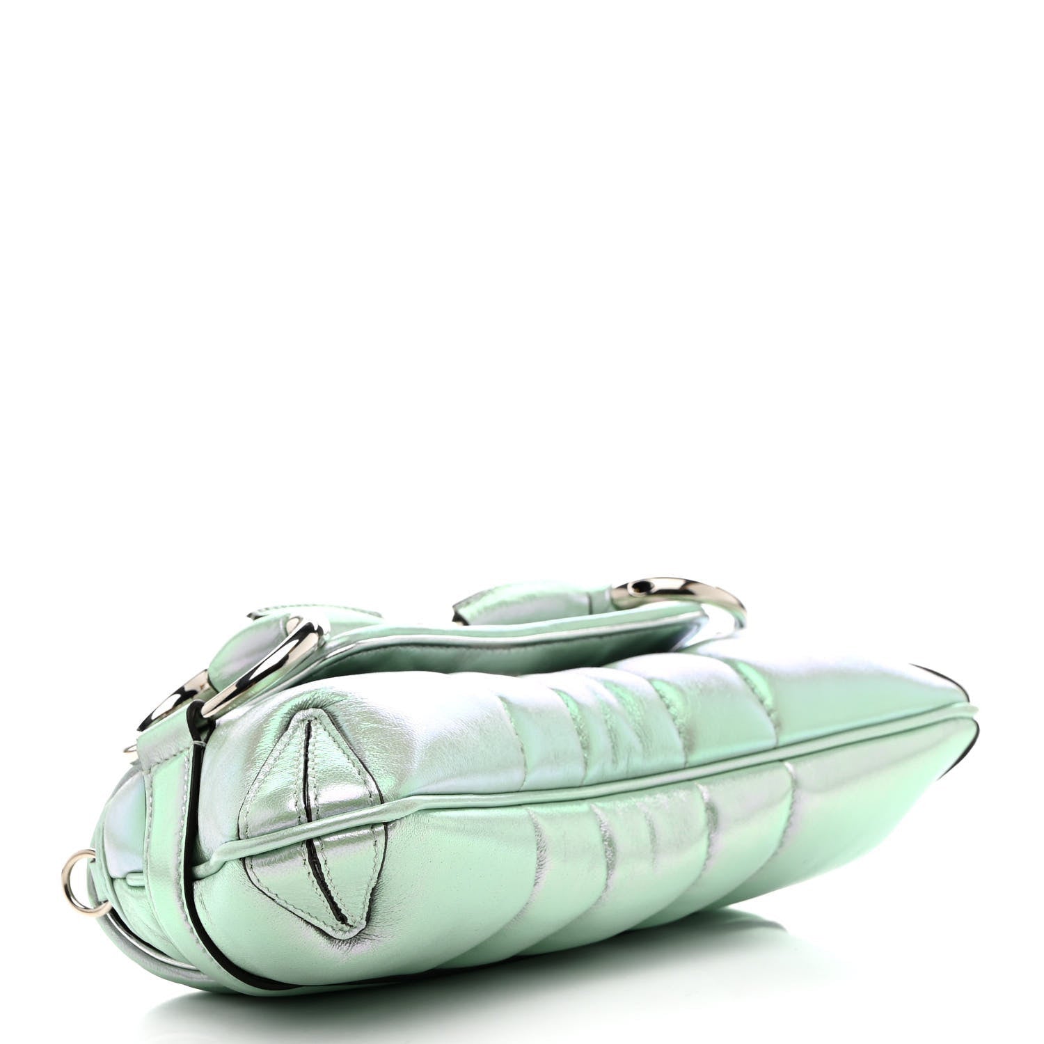 Gucci Iridescent Nappa Vertical Matelasse Medium Maxi Horsebit Chain Shoulder Bag Iridescent Salvy Green 4 of 7