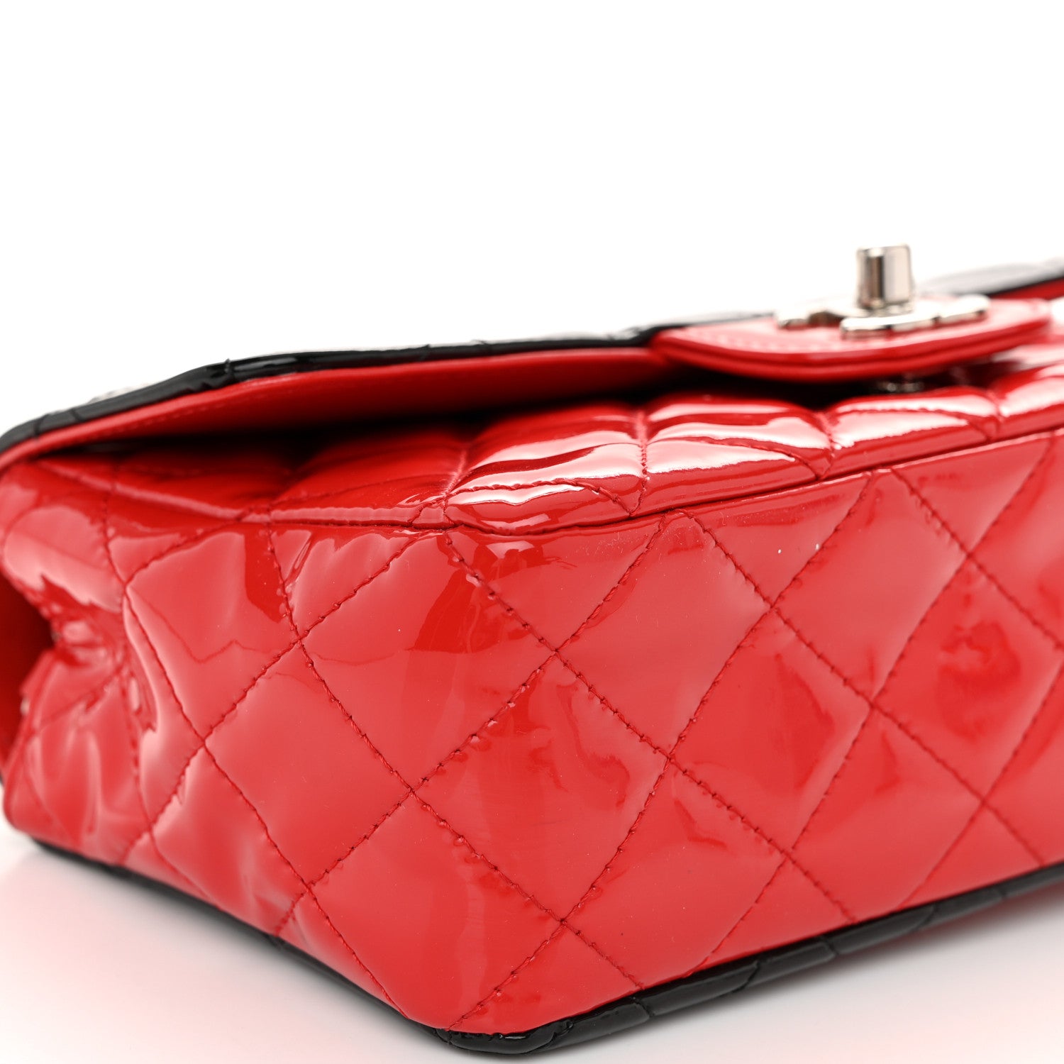 Chanel Patent Calfskin Quilted Bi-Color Mini Rectangular Flap Red Black 9 of 11