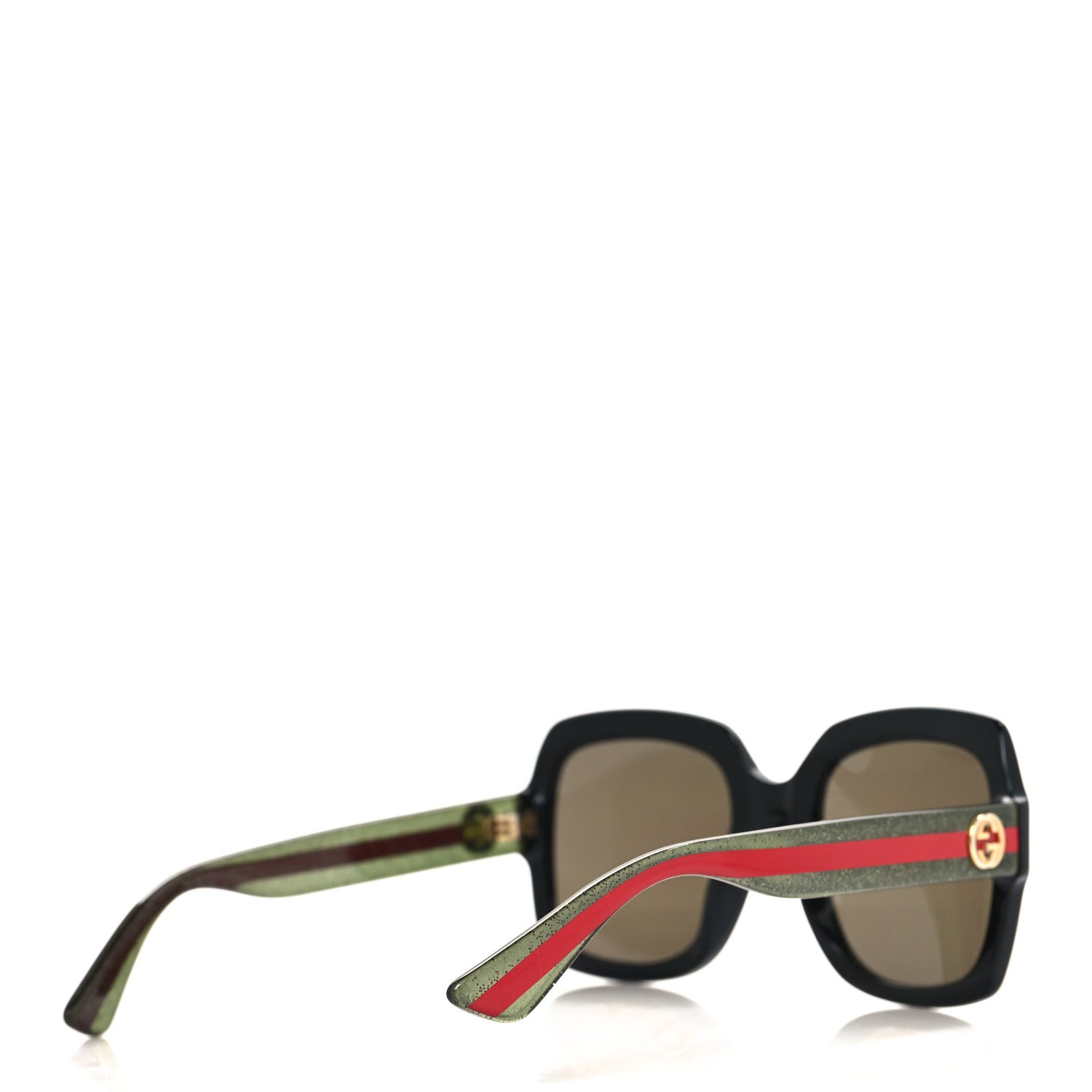 Gucci Acetate Square Frame Web Glitter Sunglasses GG0036S Black Green 4 of 7