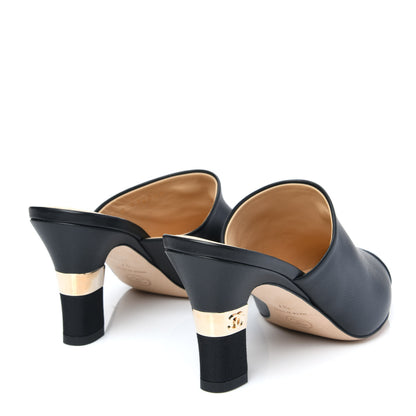 Chanel Lambskin Grosgrain Cap Toe CC Mules 37 Black 4 of 9