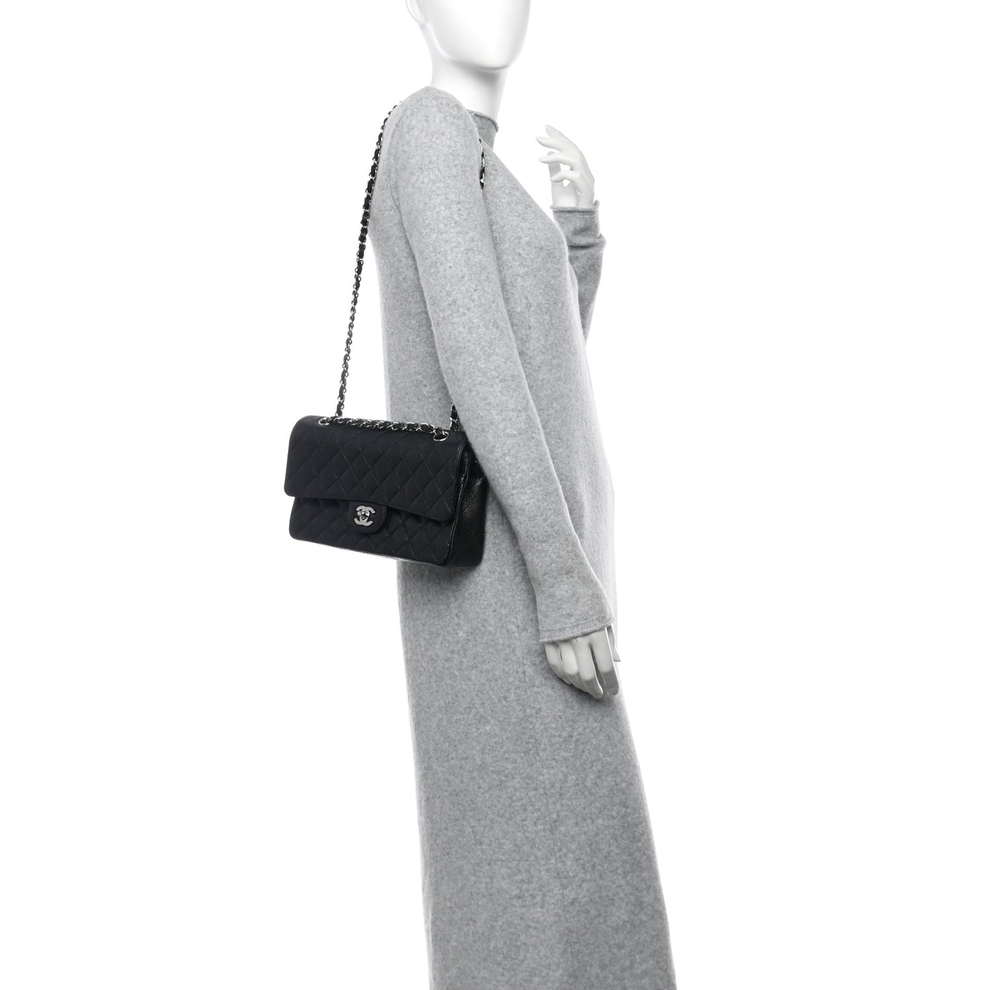 Caviar Quilted Medium Double Flap Black