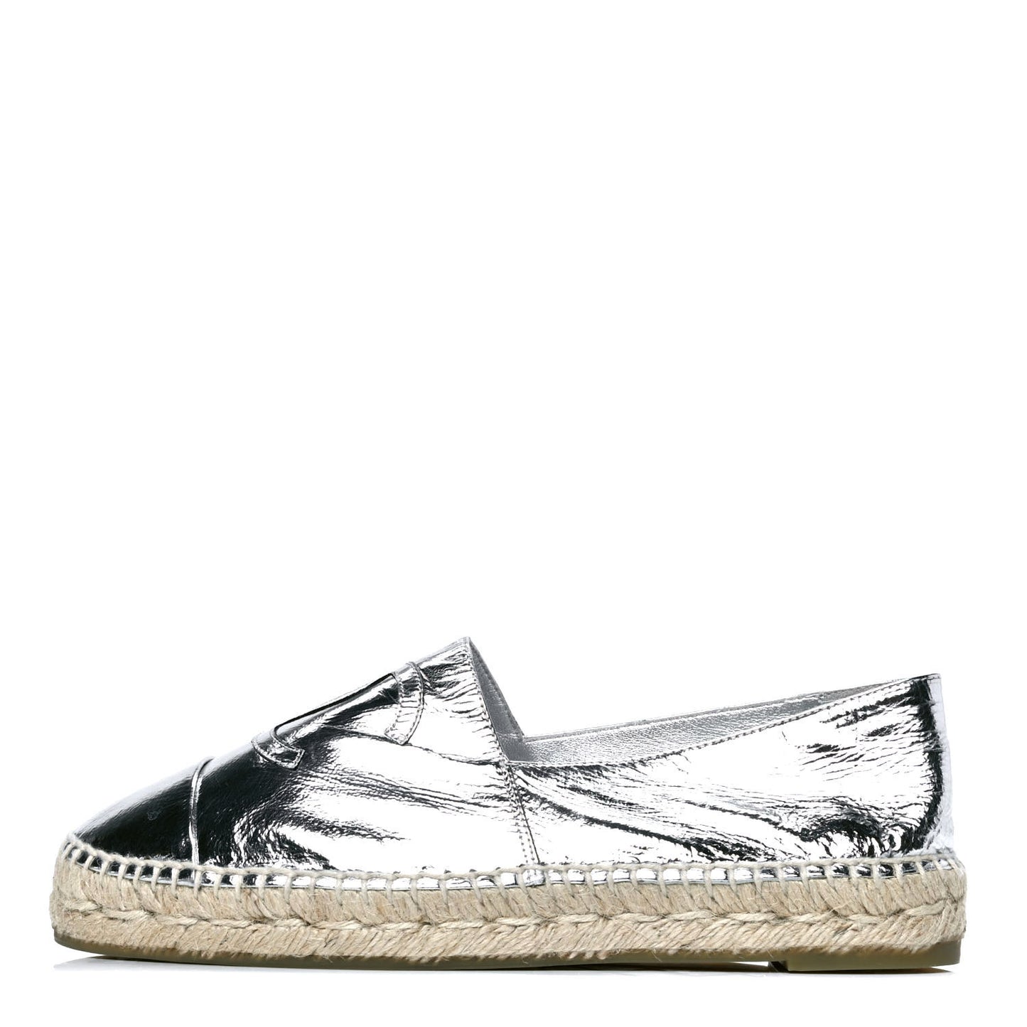 Laminated Goatskin CC Espadrilles 39 Silver