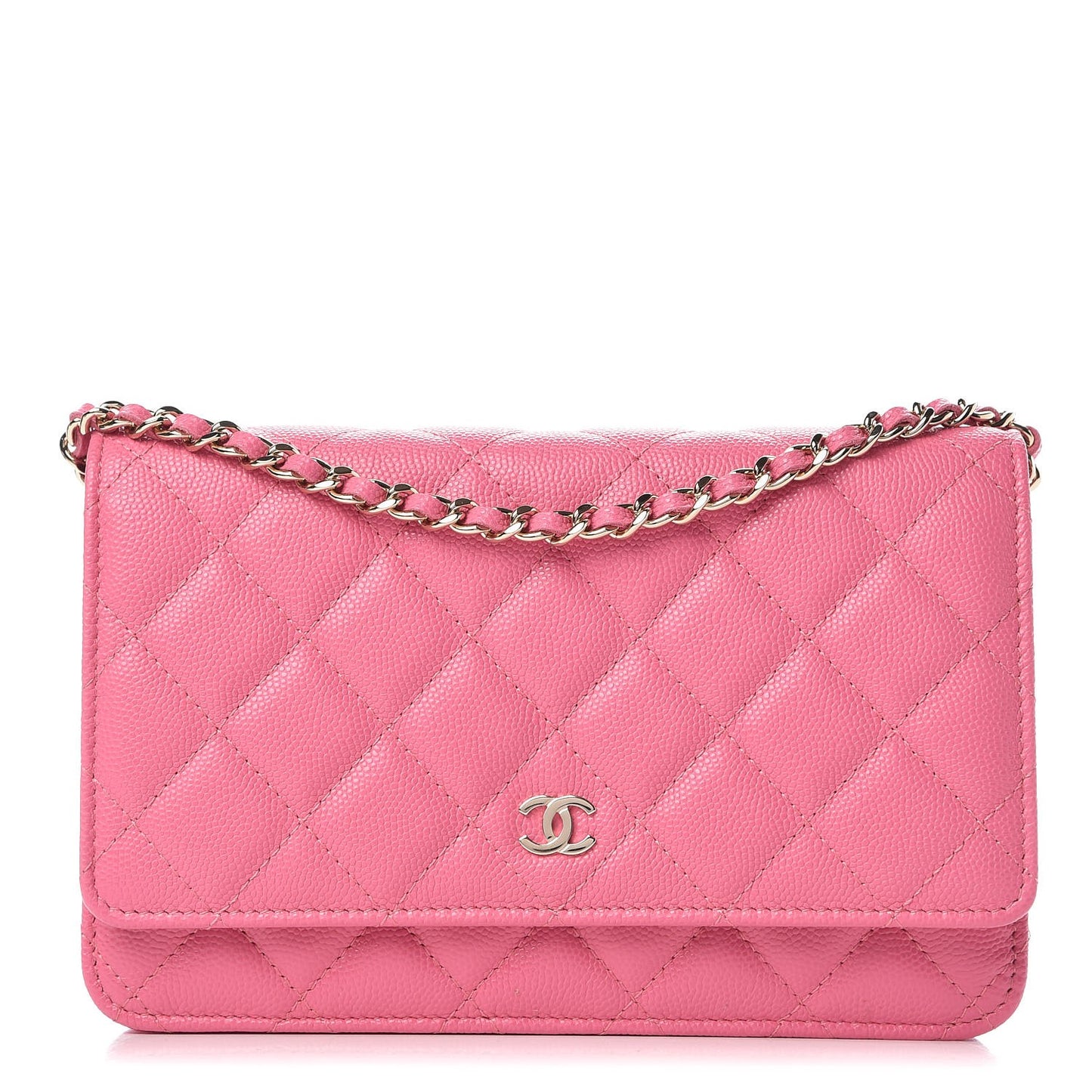 Caviar Quilted Wallet on Chain WOC Pink