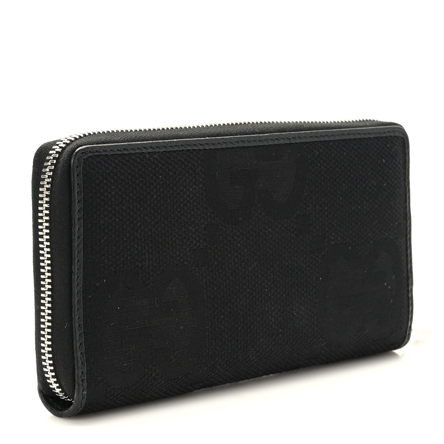 Gucci Canvas Monogram Jumbo GG Textured Dollar Calfskin Continental Wallet Black 3 of 7