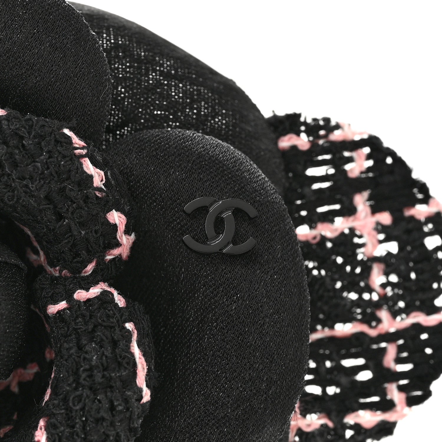 Chanel Tweed Camellia Pin Brooch Black Pink 3 of 4