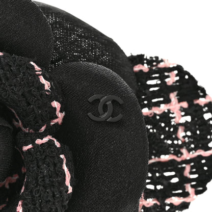 Chanel Tweed Camellia Pin Brooch Black Pink 3 of 4