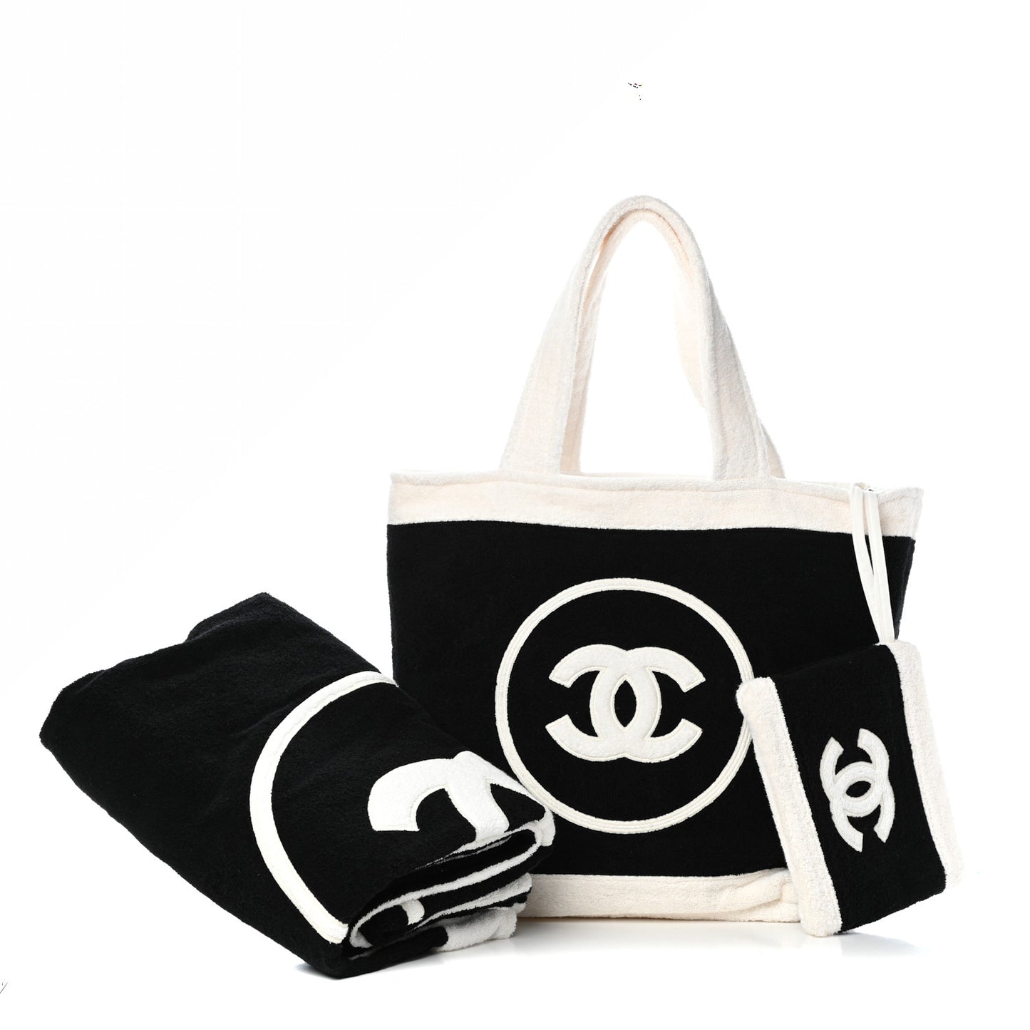 Terry Cotton CC Beach Tote Towel Set Black White