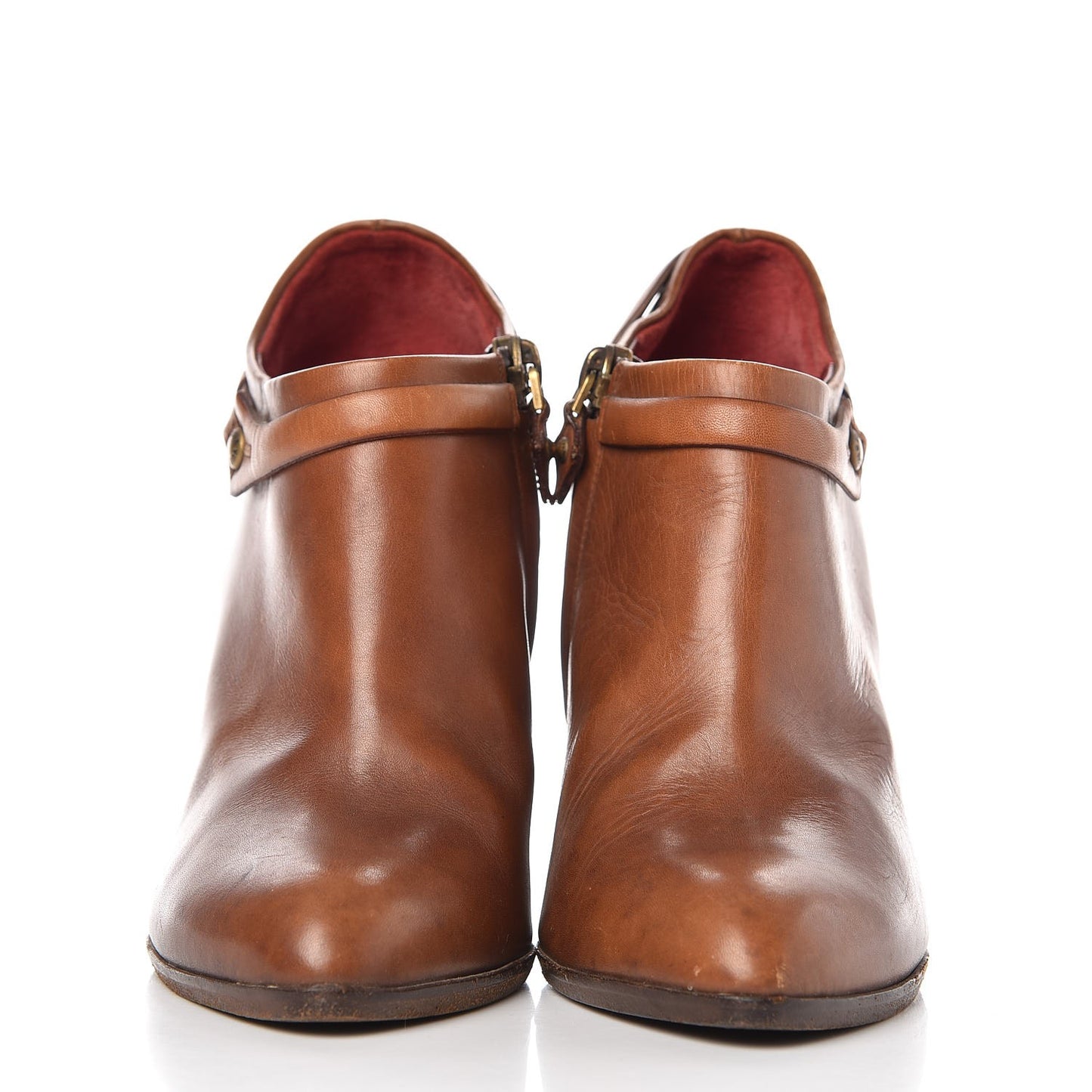 Calfskin Zipper Low Boots 37 Brown