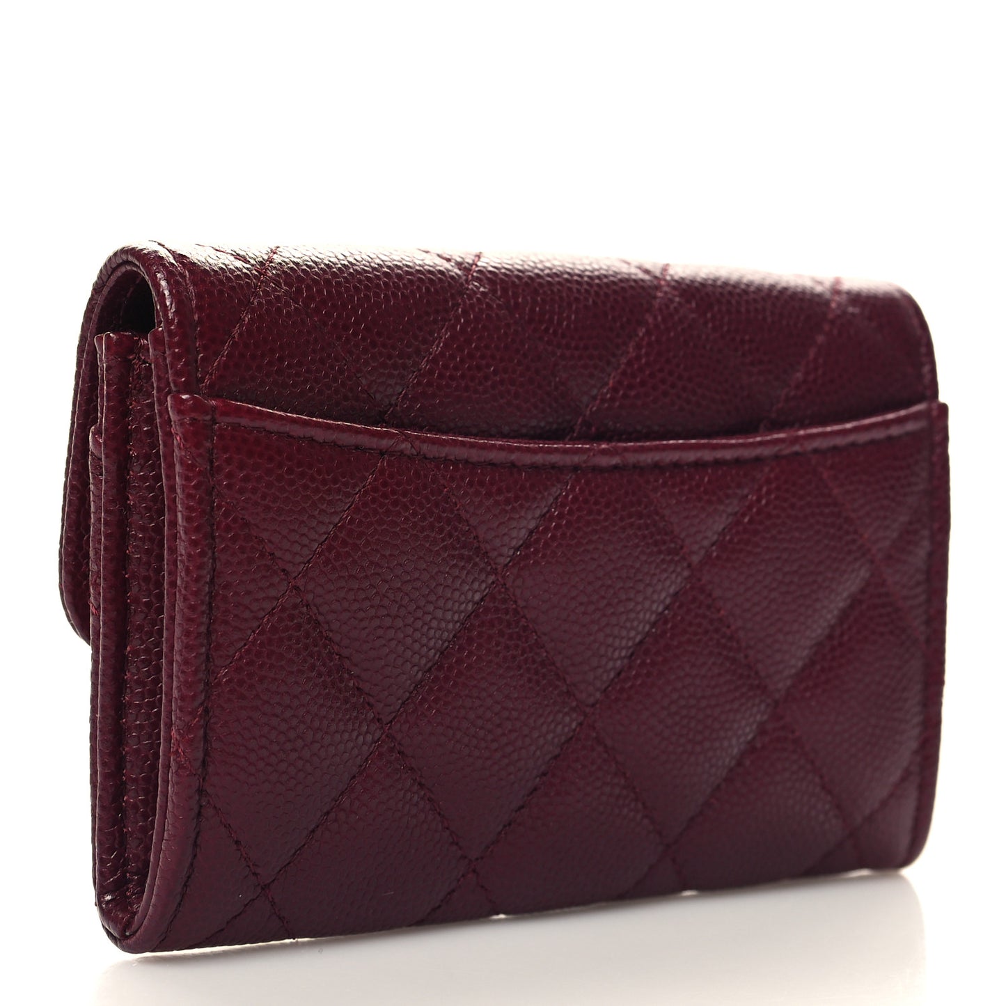 Caviar Quilted Flap Card Holder Wallet Burgundy