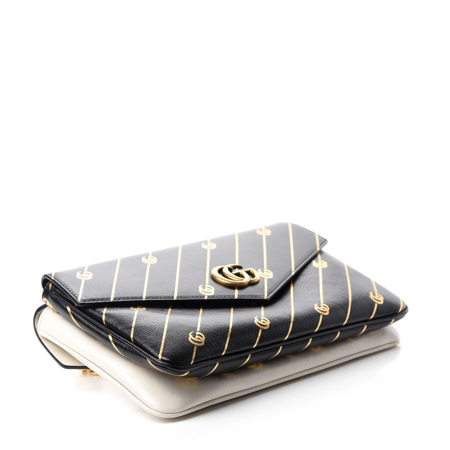 Calfskin Diagonal GG Medium Thiara Double Envelope Shoulder Bag Black White