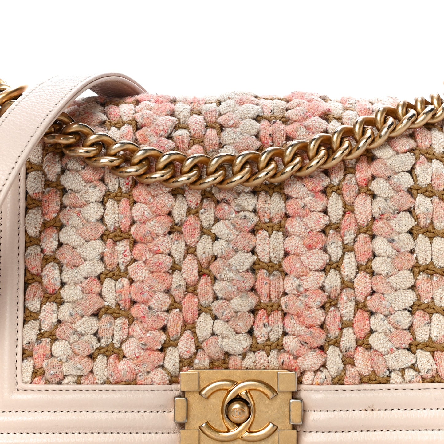 Braided Tweed Lambskin Medium Boy Flap Pink