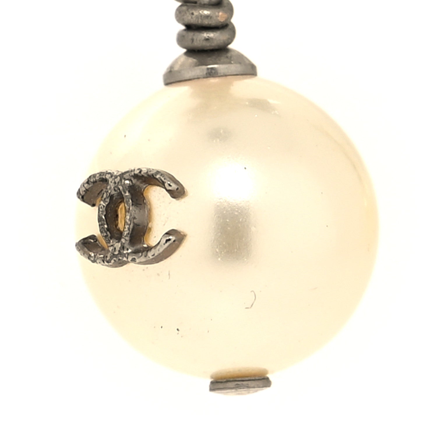 Chanel Crystal Pearl CC Clover Drop Earrings Silver 5 of 6