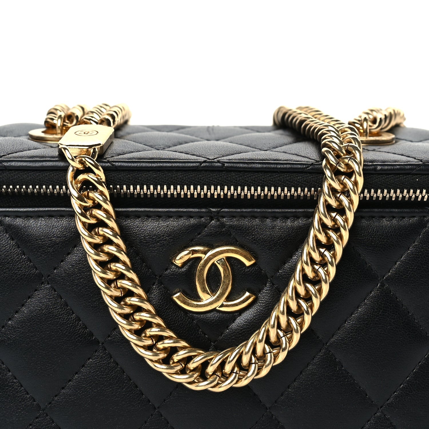 Chanel Lambskin Enamel Quilted Logo Small Vanity Case With Chain  Black 7 of 9