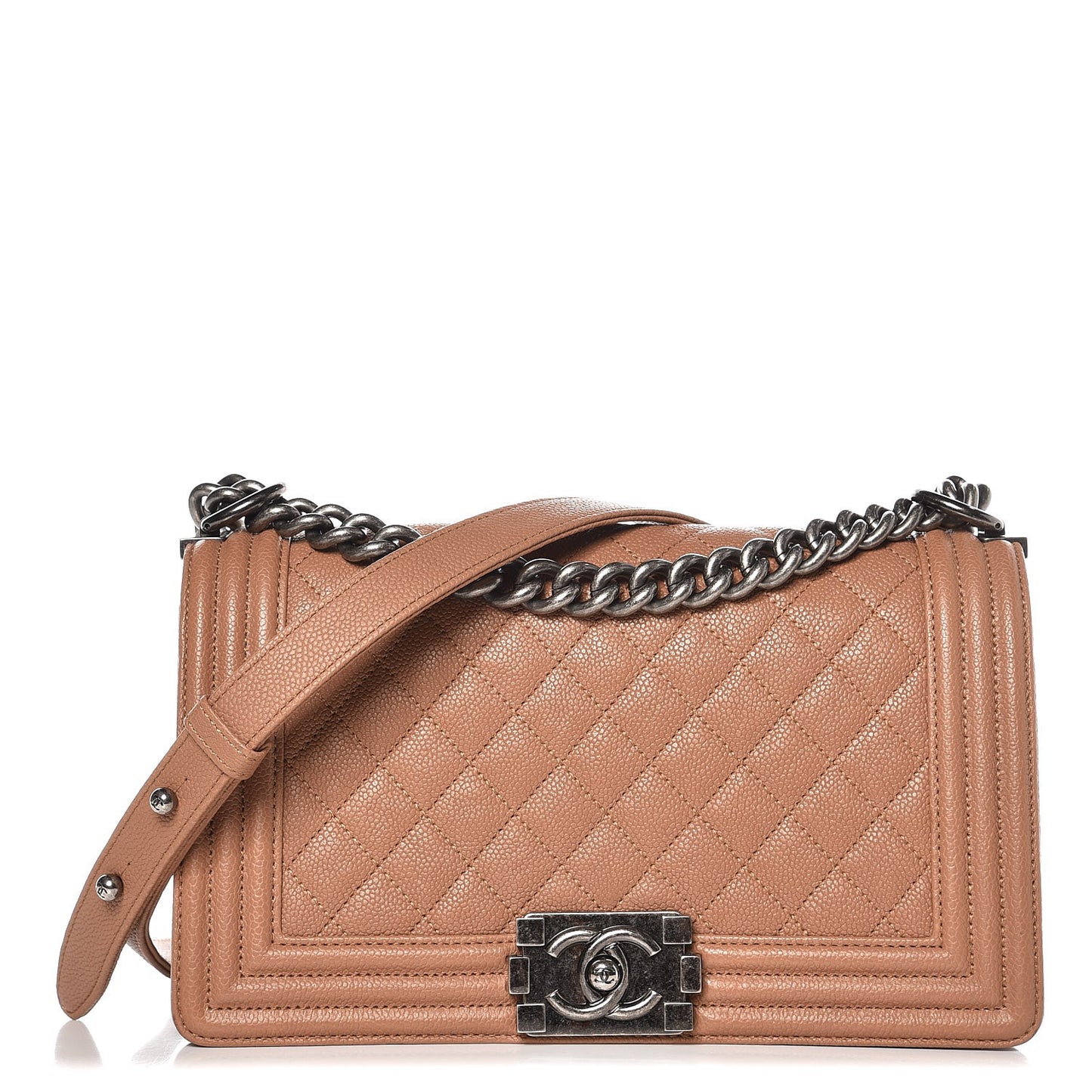 Caviar Quilted Medium Boy Flap Camel