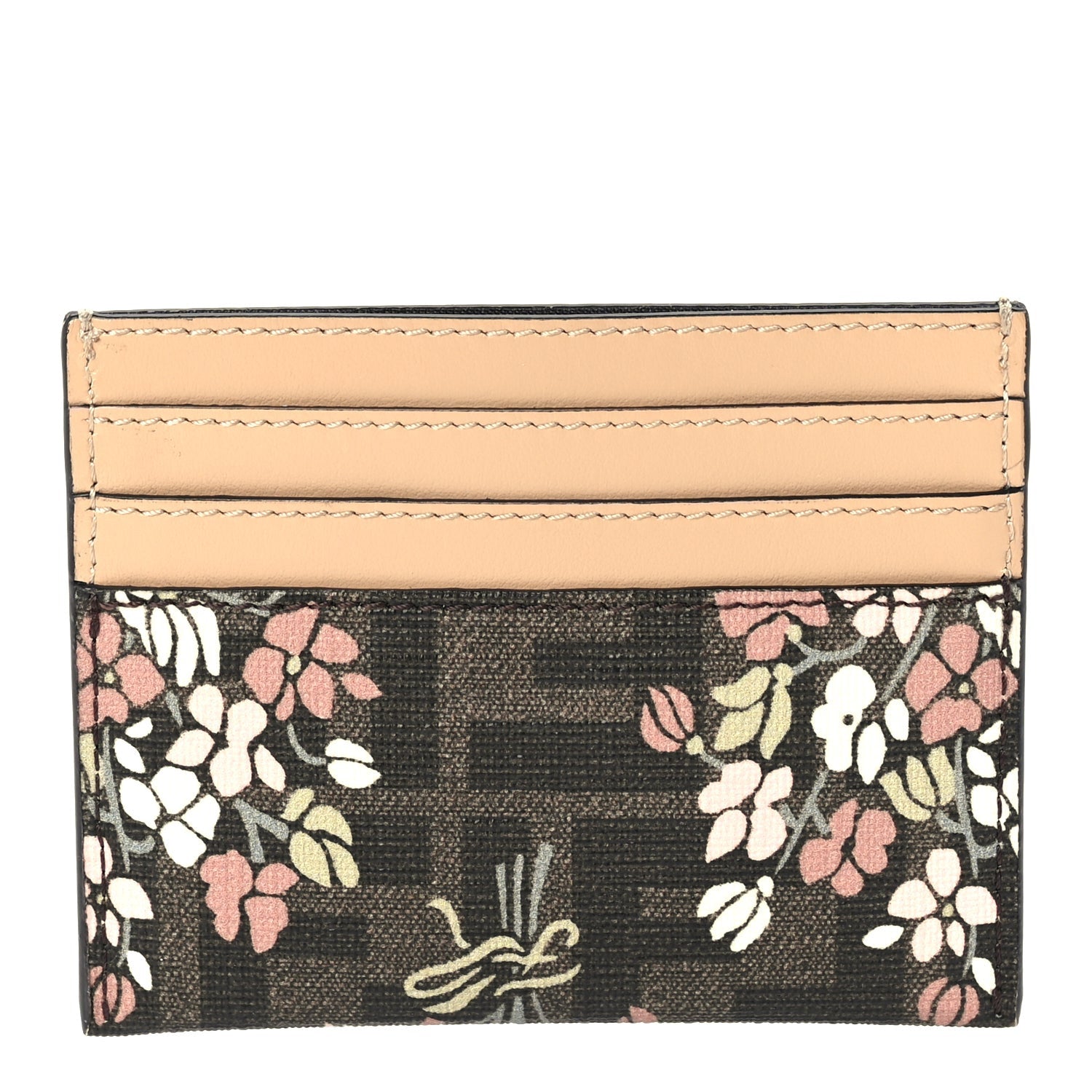 Fendi Fabric Jacquard FF 1974 Bouquet Print Card Holder Tobacco Brown Multicolour 3 of 7