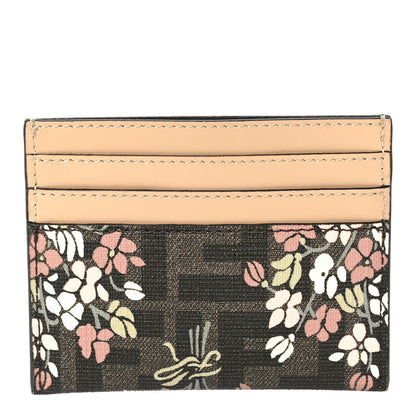 Fendi Fabric Jacquard FF 1974 Bouquet Print Card Holder Tobacco Brown Multicolour 3 of 7