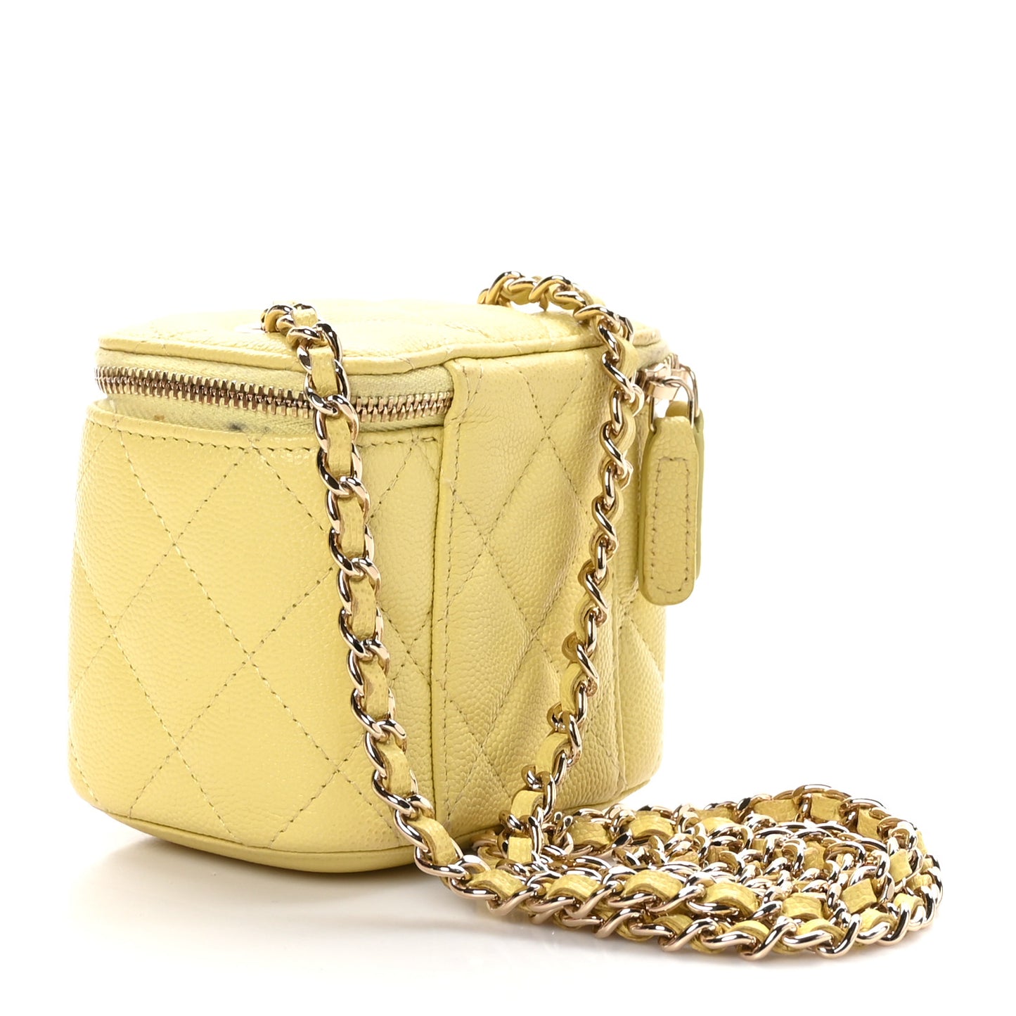 Caviar Quilted Mini Vanity Case With Chain Yellow