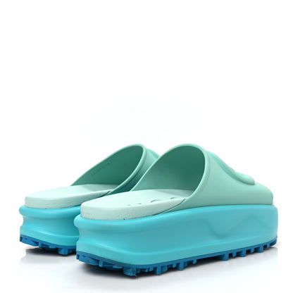 Gucci Soft Rubber Womens Interlocking G Platform 42mm Slide Sandals 38 Bright Aqua 4 of 7