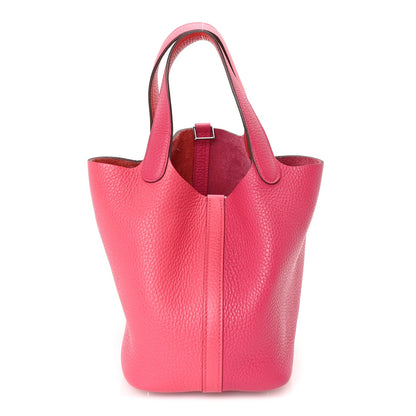 Hermes Taurillon Clemence Tri-Color Picotin Lock 18 PM Rose Extreme Rose Mexico Rouge De Coeur 1 of 9