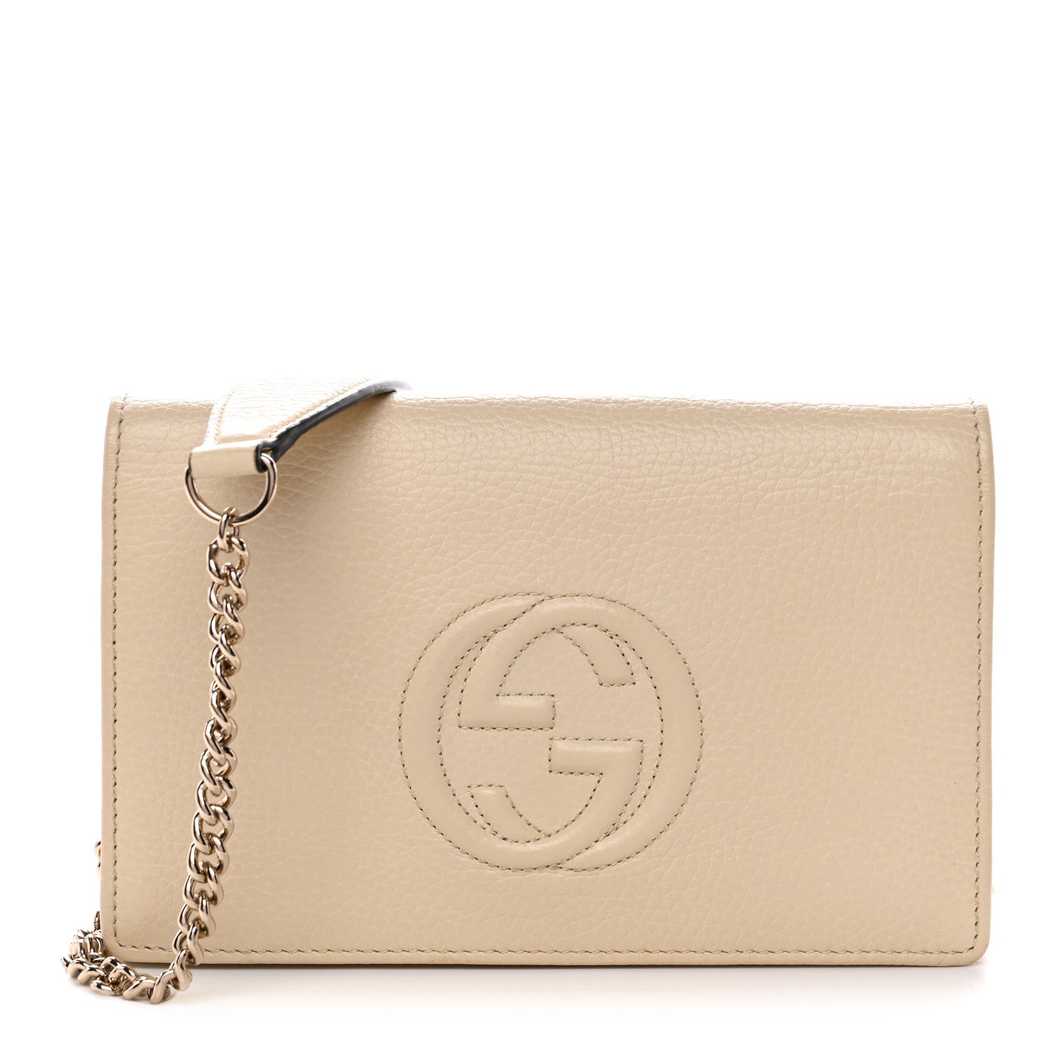 Gucci Pebbled Calfskin Soho Wallet on Chain Ivoire 1 of 13