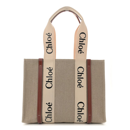 Chloe Linen Calfskin Medium Woody Ribbon Tote White Brown 1 of 10