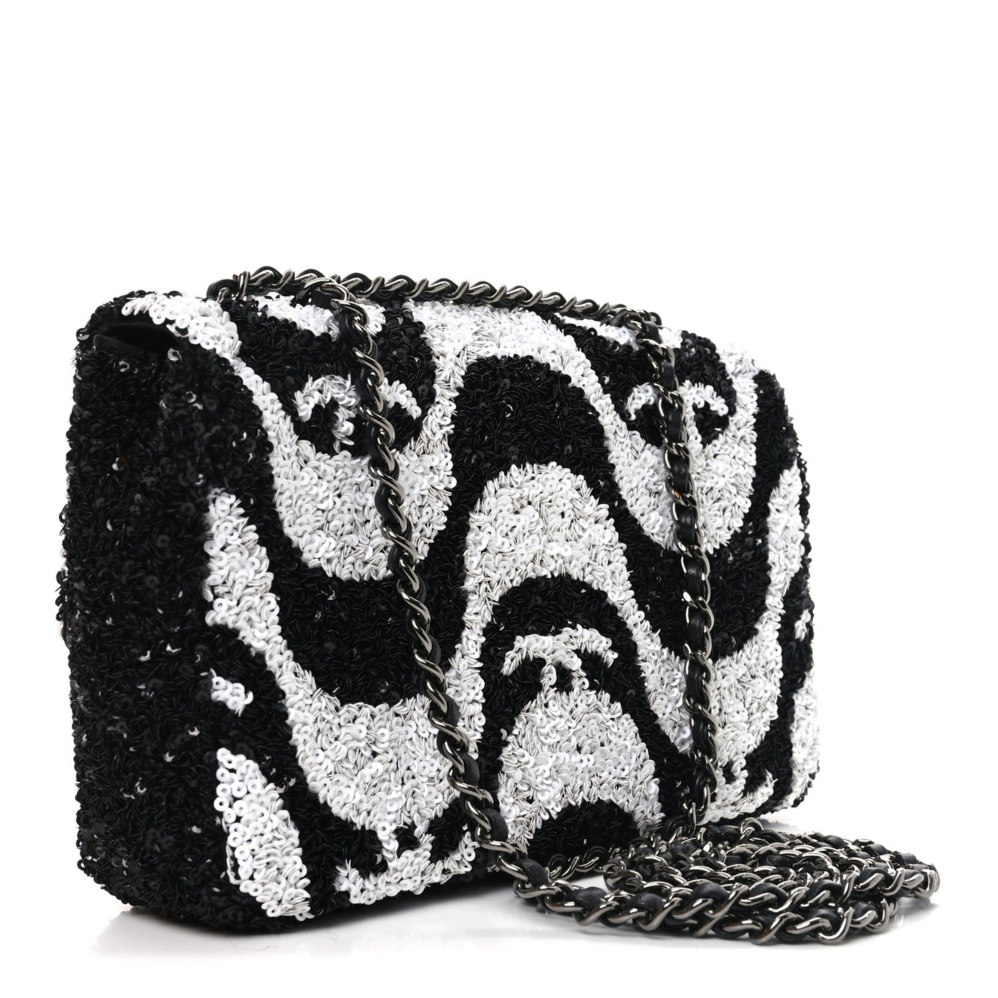 Sequin Mini Rectangular Flap Black White