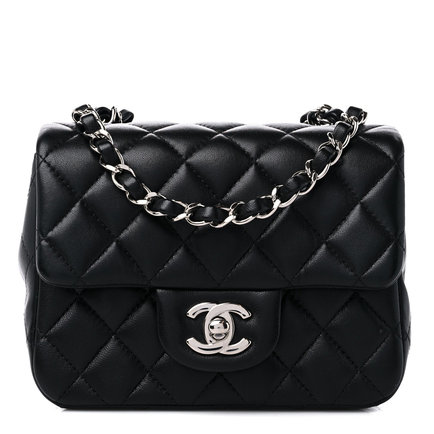 Lambskin Quilted Mini Square Flap Black
