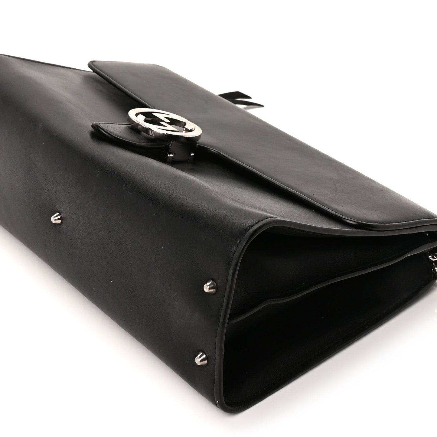Moon Calfskin Medium Interlocking G Shoulder Bag  Black