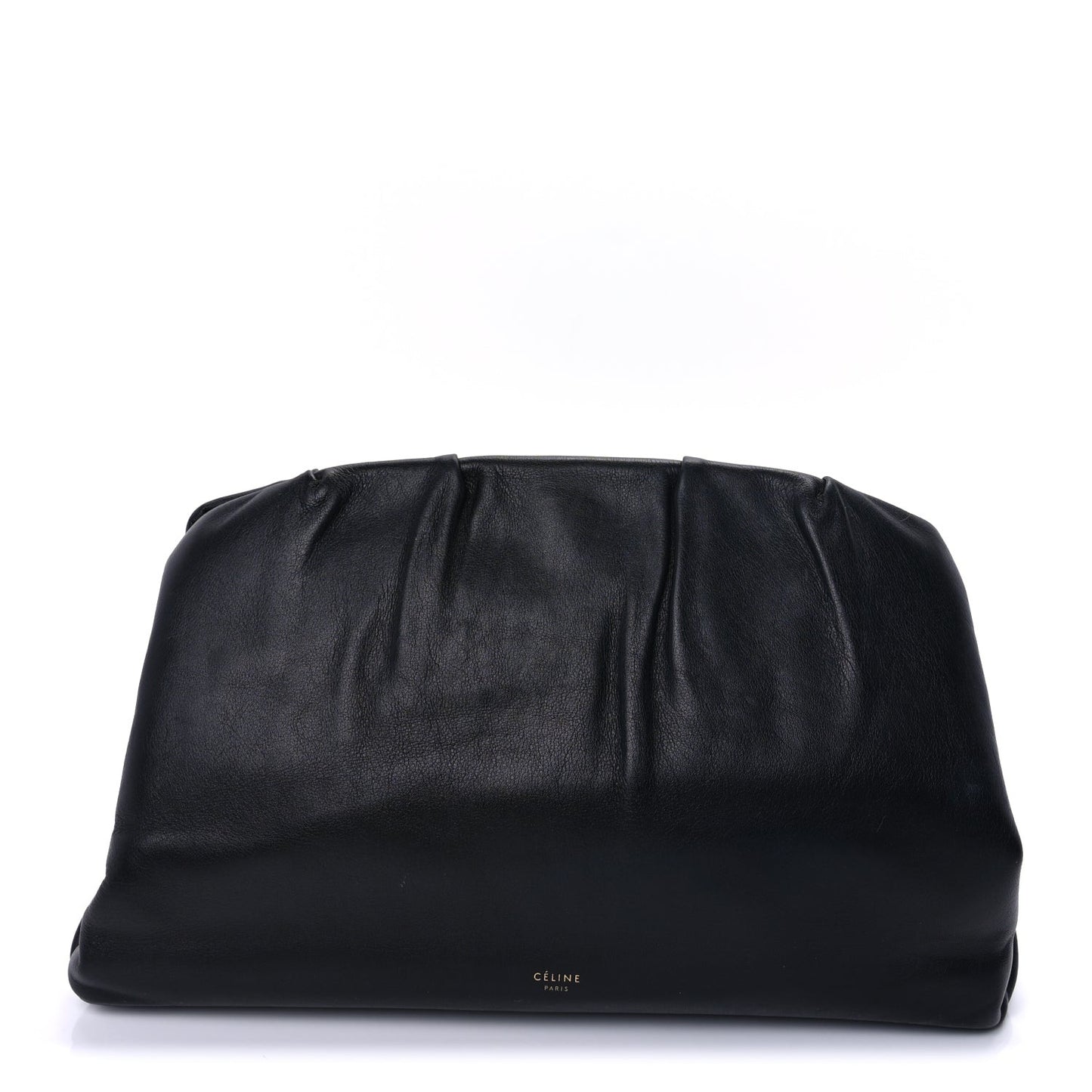 Calfskin Pleated French Lock Clutch  Black